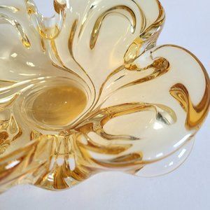 Chalet Canada Amber Yellow Art Glass Flower Organic Shape Bowl.